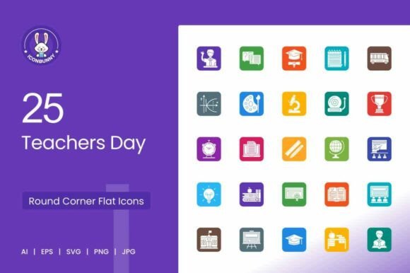 25 Teachers Day Round Corner Flat Icons
