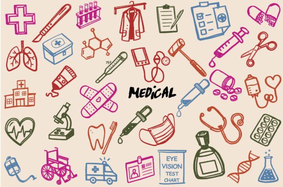 Healthcare Doctor Nurse Doodle Icons SVG